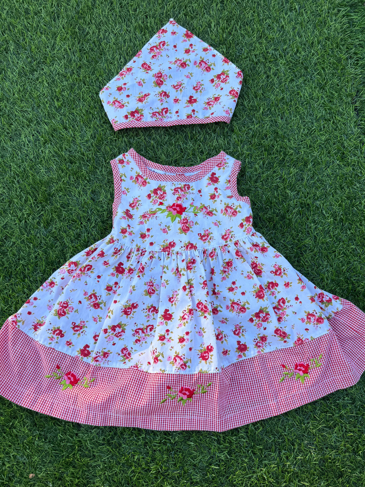 Rose Picnic Baby Dress & Head Handkerchief 🌹🧺