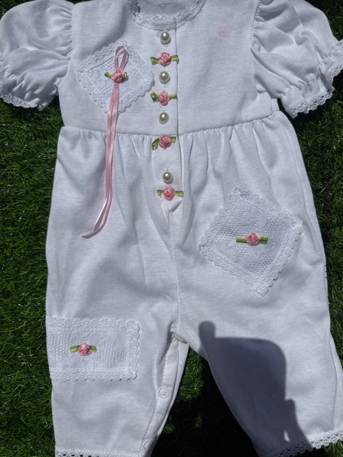 Brooke Lindsay Pink Rose Baby Romper 🌹