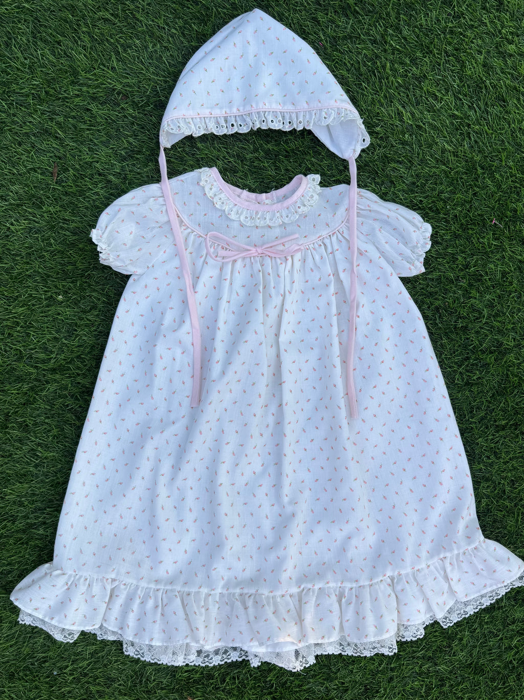 Pink Petal Baby Dress & Bonnet Set