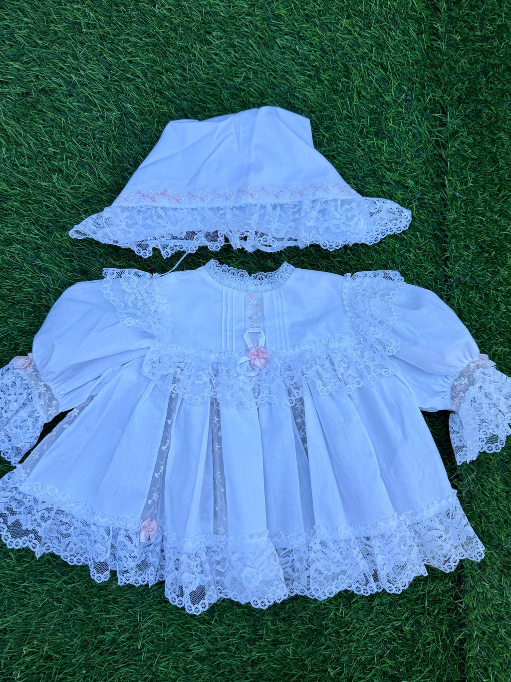 Handmade Pink Ribbon Lace Three-Piece Baby Set