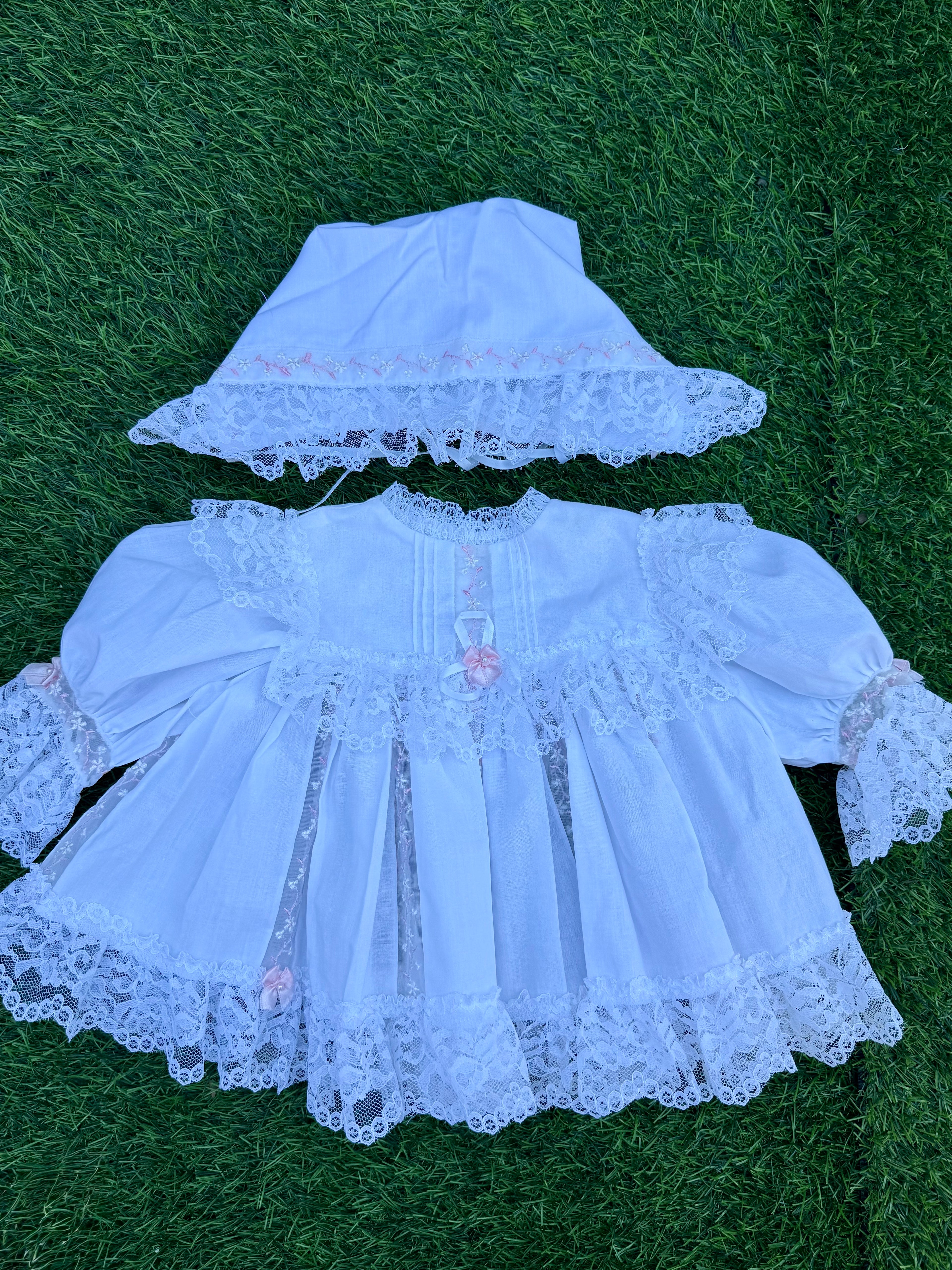 Handmade Pink Ribbon Lace Three-Piece Baby Set