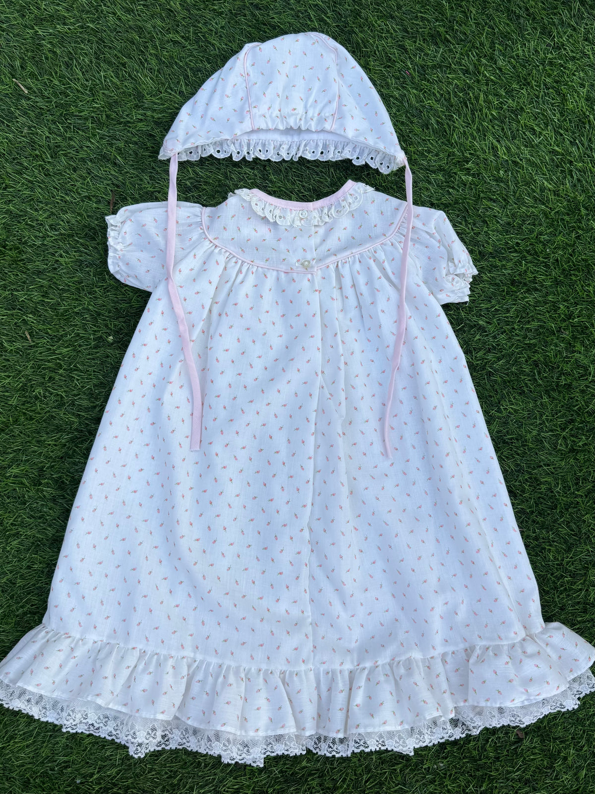 Pink Petal Baby Dress & Bonnet Set