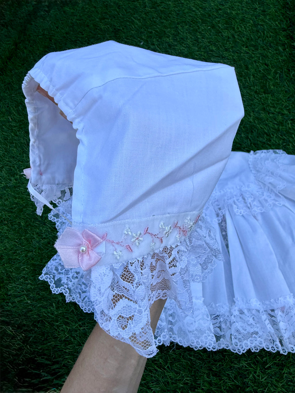 Handmade Pink Ribbon Lace Three-Piece Baby Set