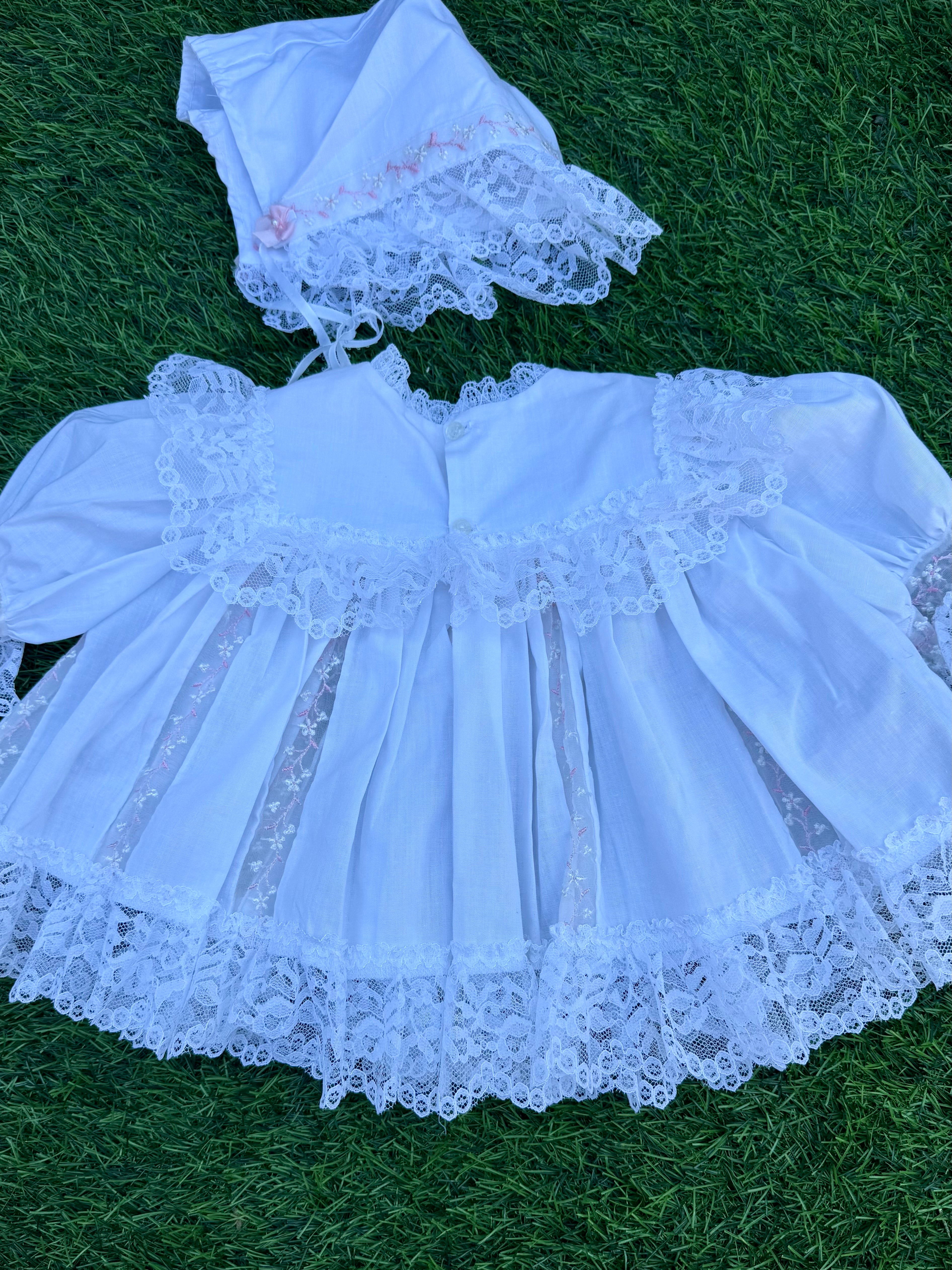 Handmade Pink Ribbon Lace Three-Piece Baby Set