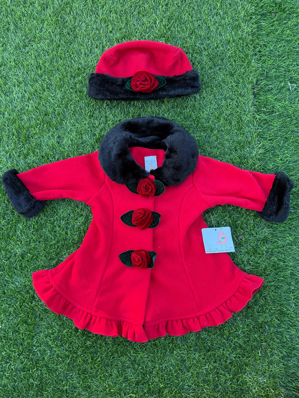 Winter Rose Baby Coat & Hat Set 🌹🖤