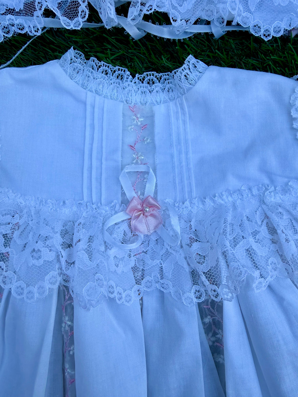 Handmade Pink Ribbon Lace Three-Piece Baby Set