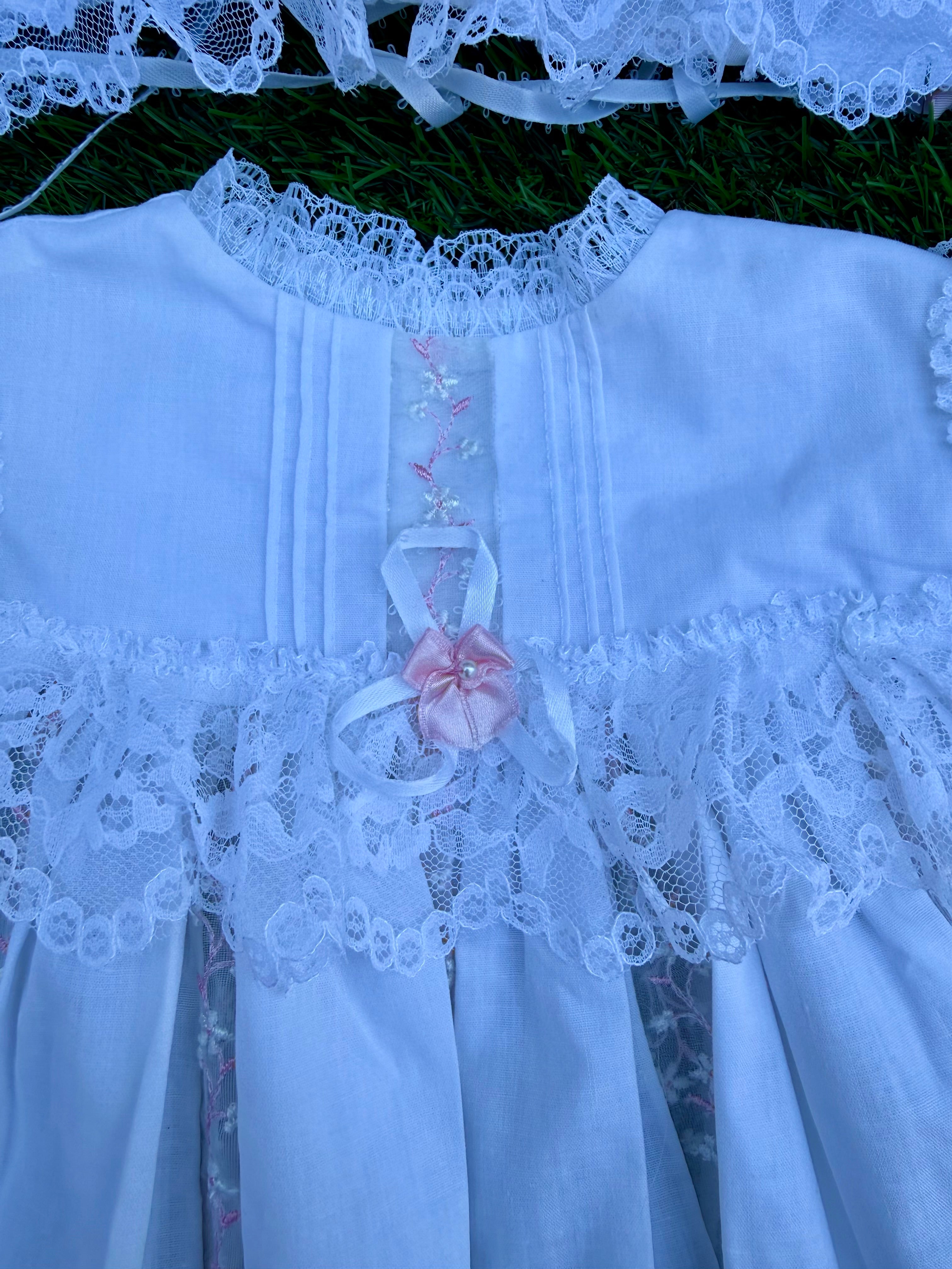 Handmade Pink Ribbon Lace Three-Piece Baby Set