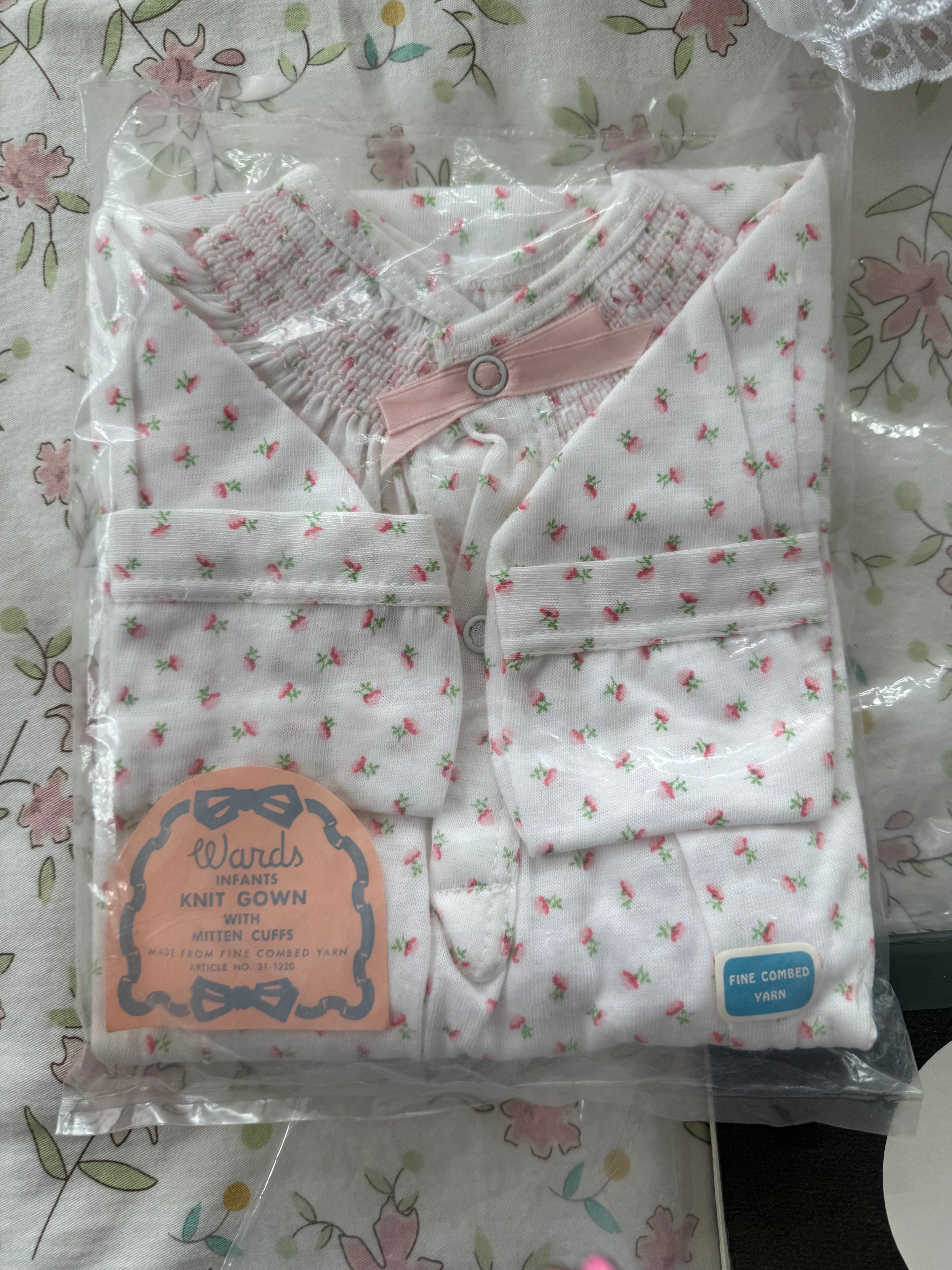 1950s Deadstock Wards Infant Knit Gown with Mitten Cuffs