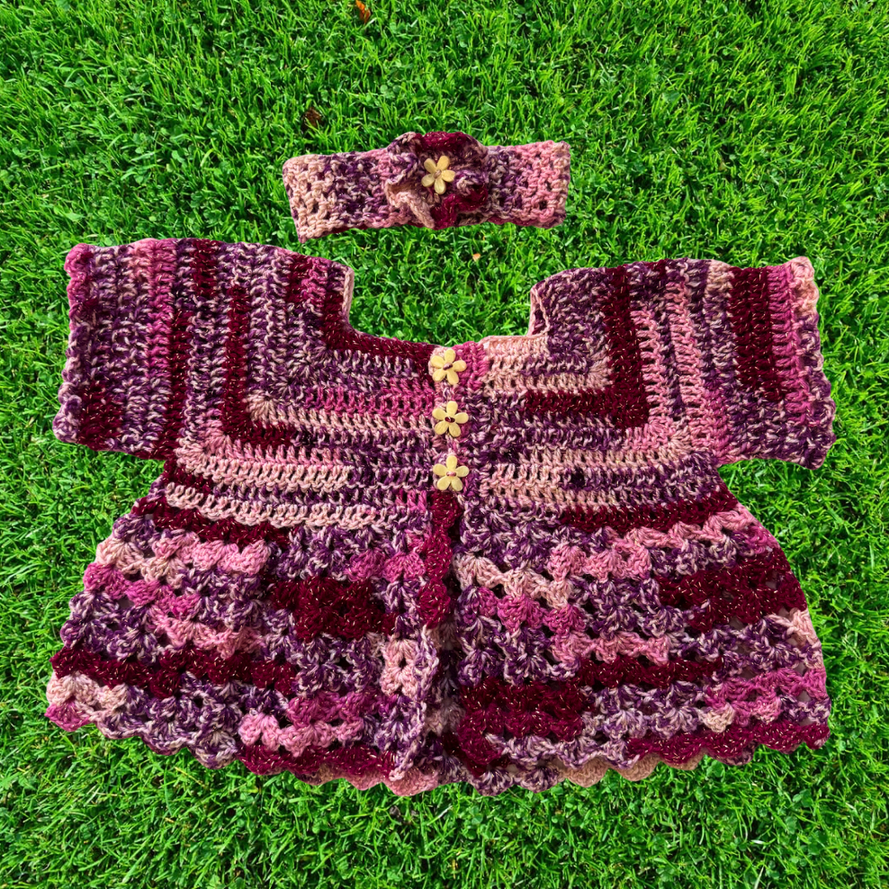 Berry Blossom Handmade Baby Sweater Set