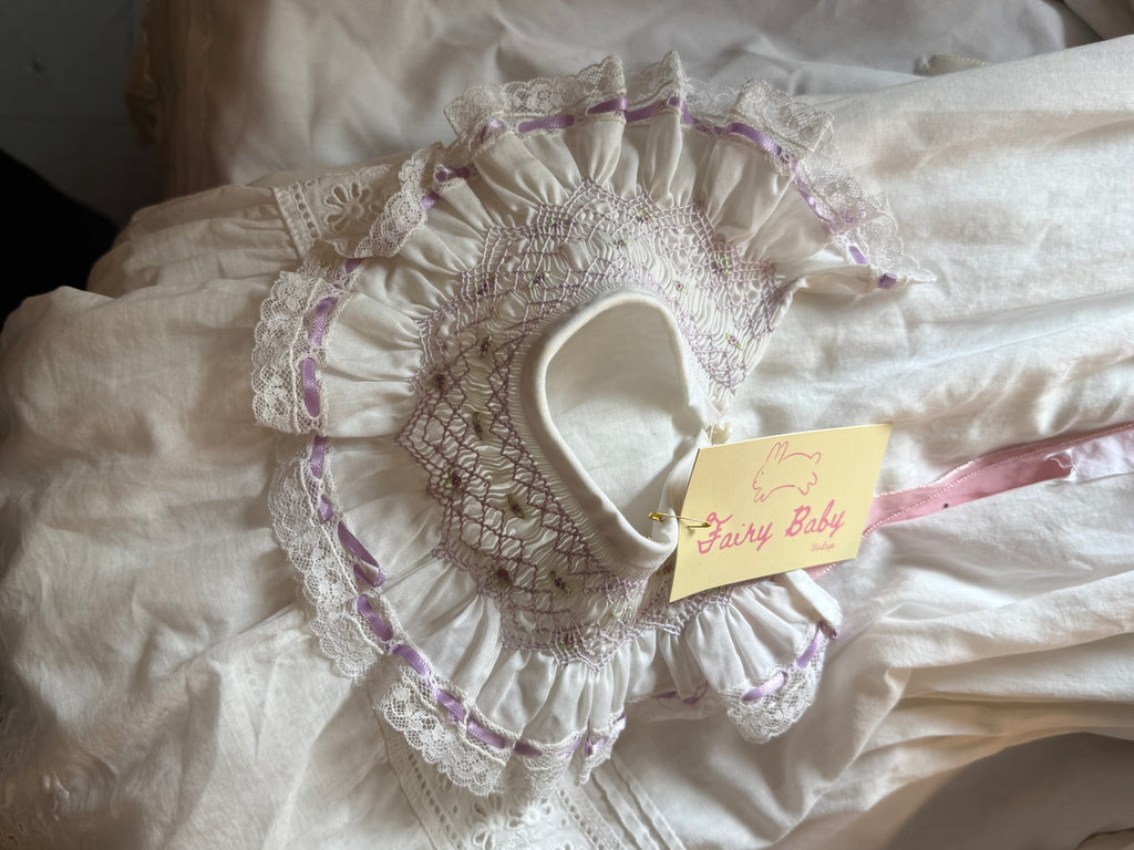 Vintage Lavender Smocked Baby Collar