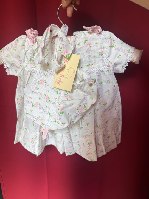 1980s Jacobson's Floral Bonnet & Dress Set