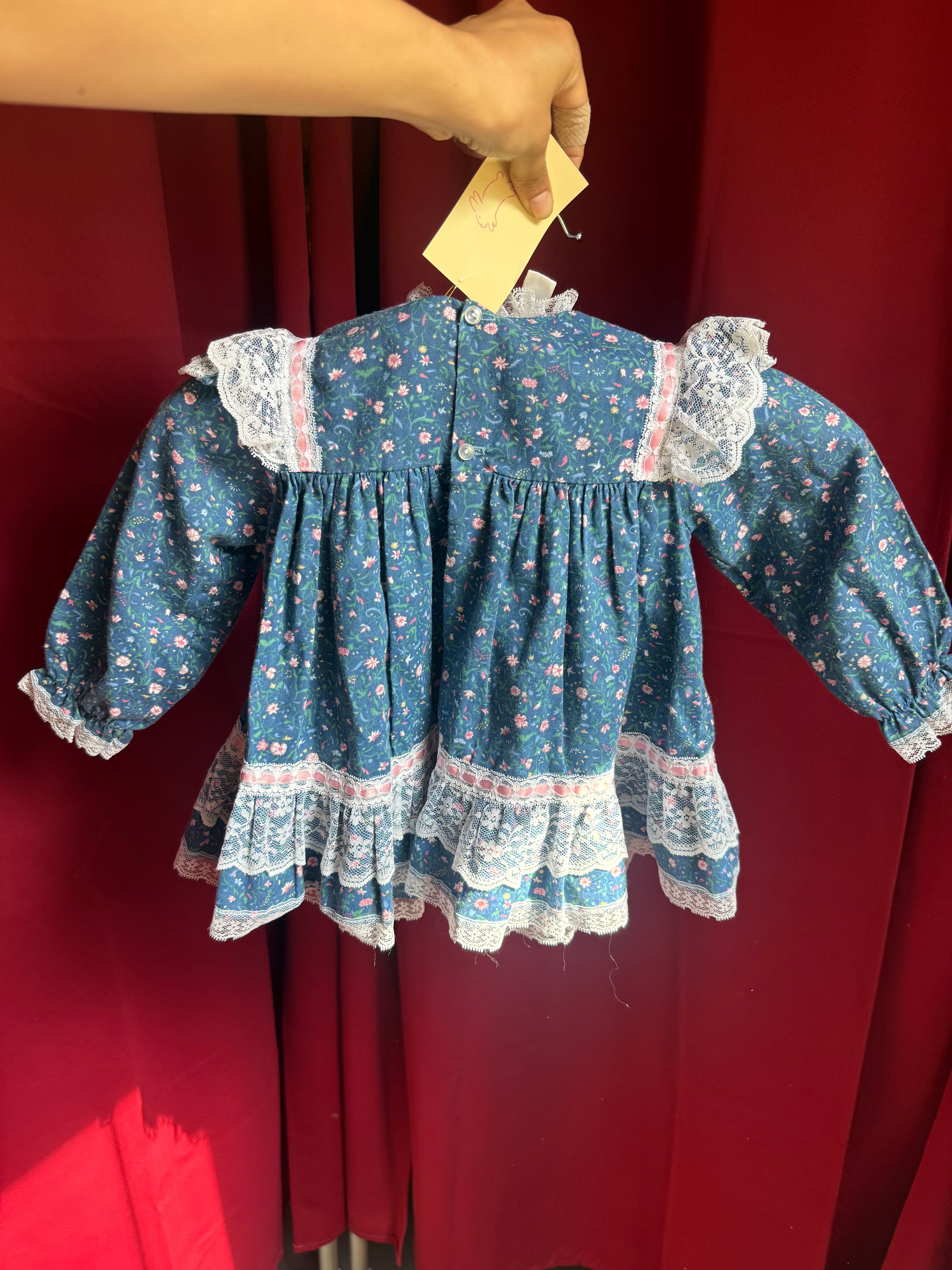 1980s Blue Floral Gunne Sax Baby Dress