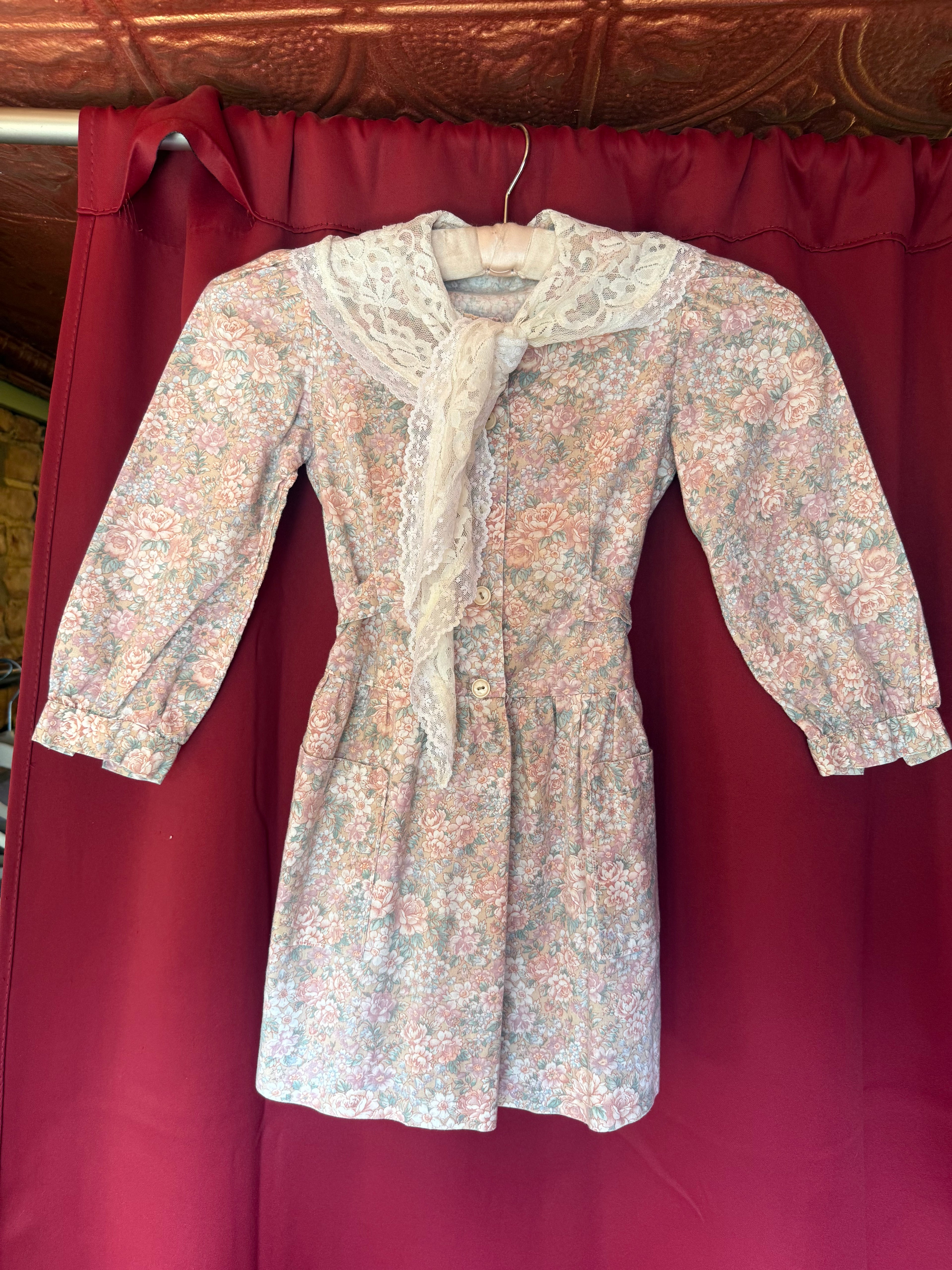 1980s Floral Lace Prairie Baby Dress