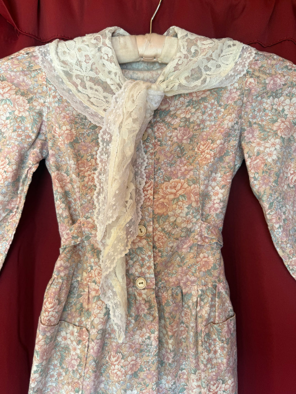 1980s Floral Lace Prairie Baby Dress