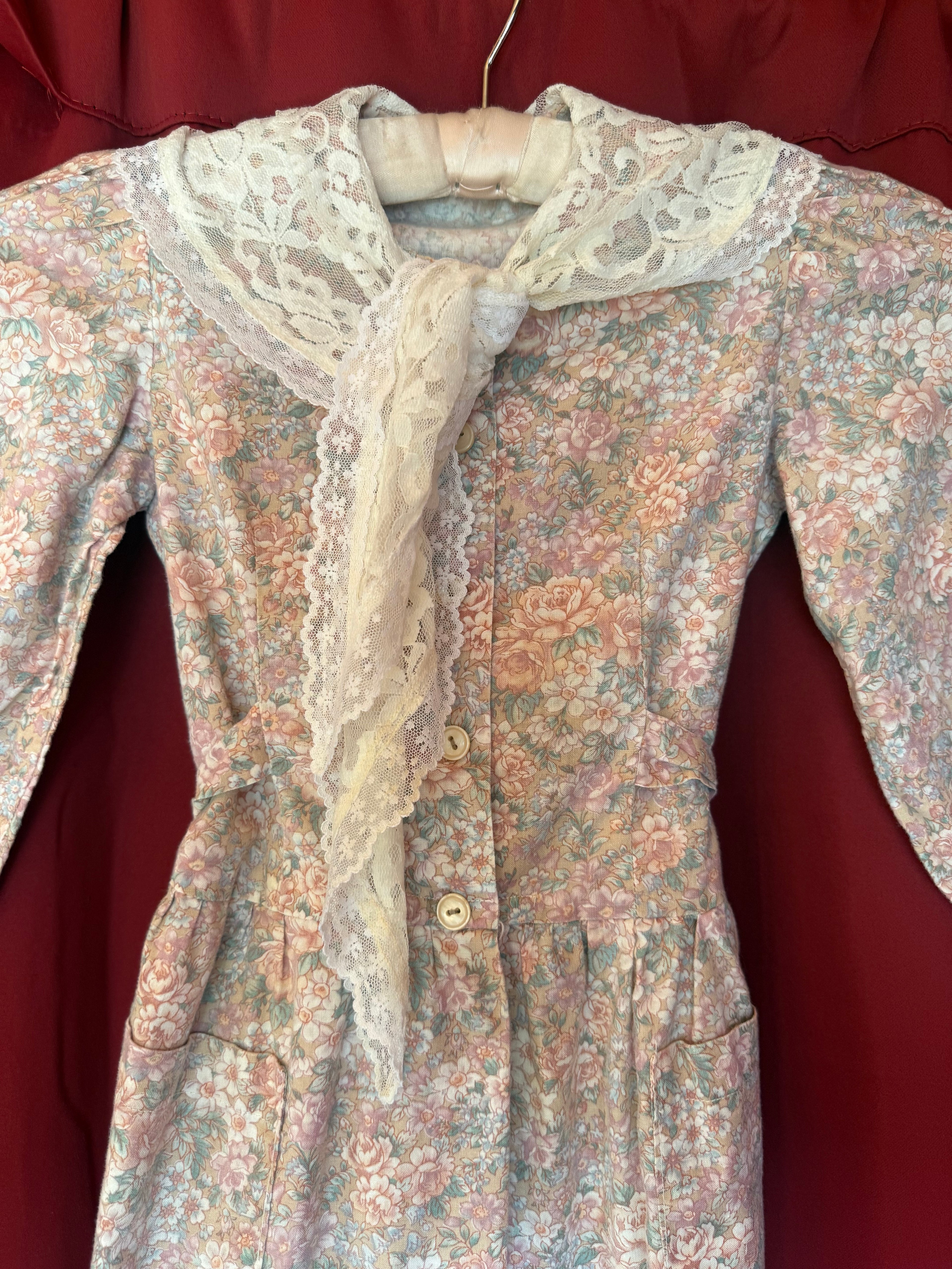 1980s Floral Lace Prairie Baby Dress