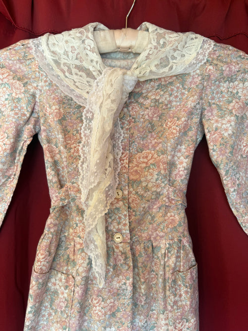 1980s Floral Lace Prairie Baby Dress