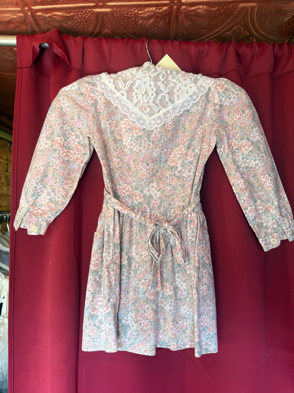 1980s Floral Lace Prairie Baby Dress