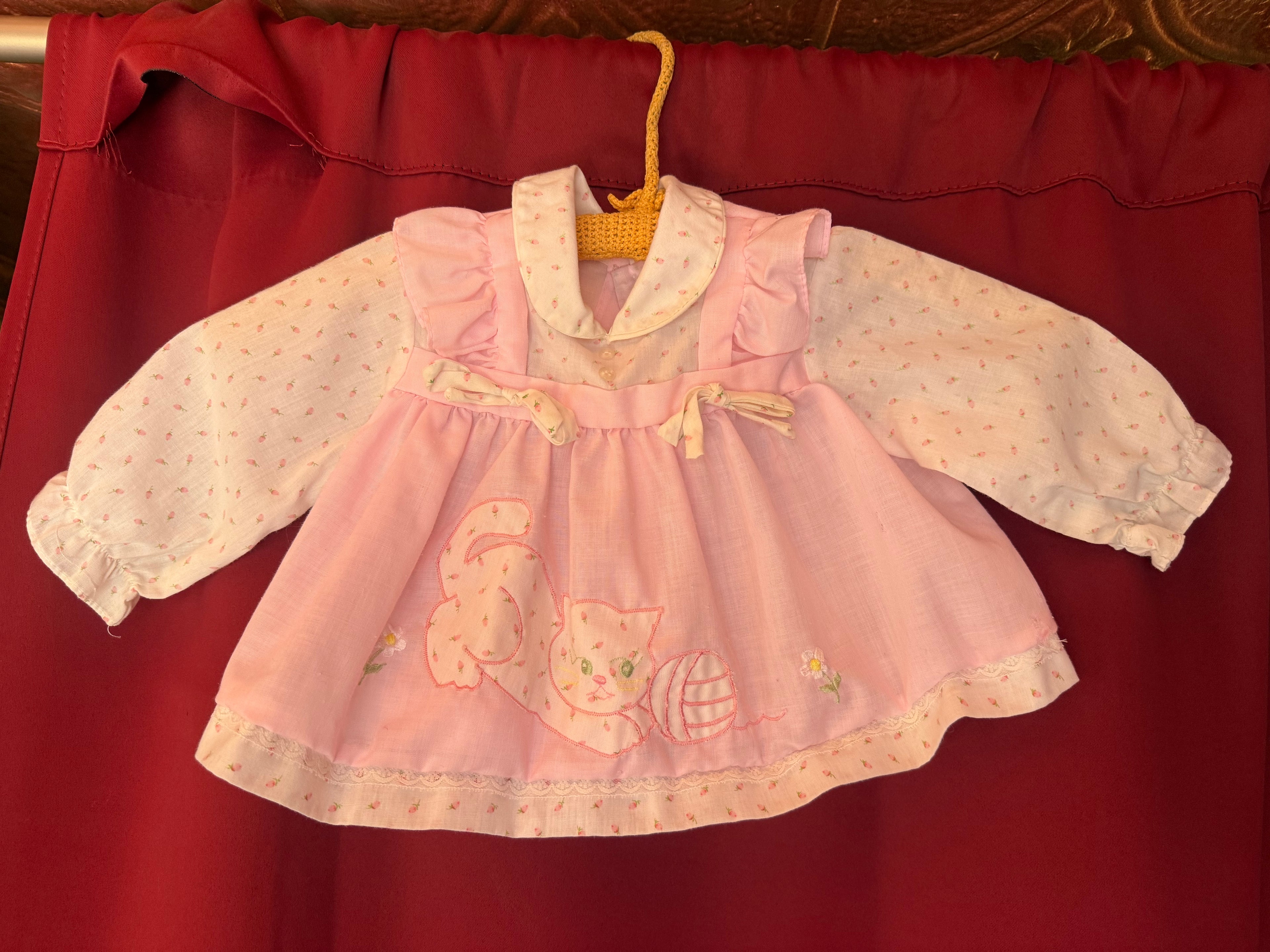 Late 1960s Baby Togs by Haddad Brothers Pink Kitty Baby Dress