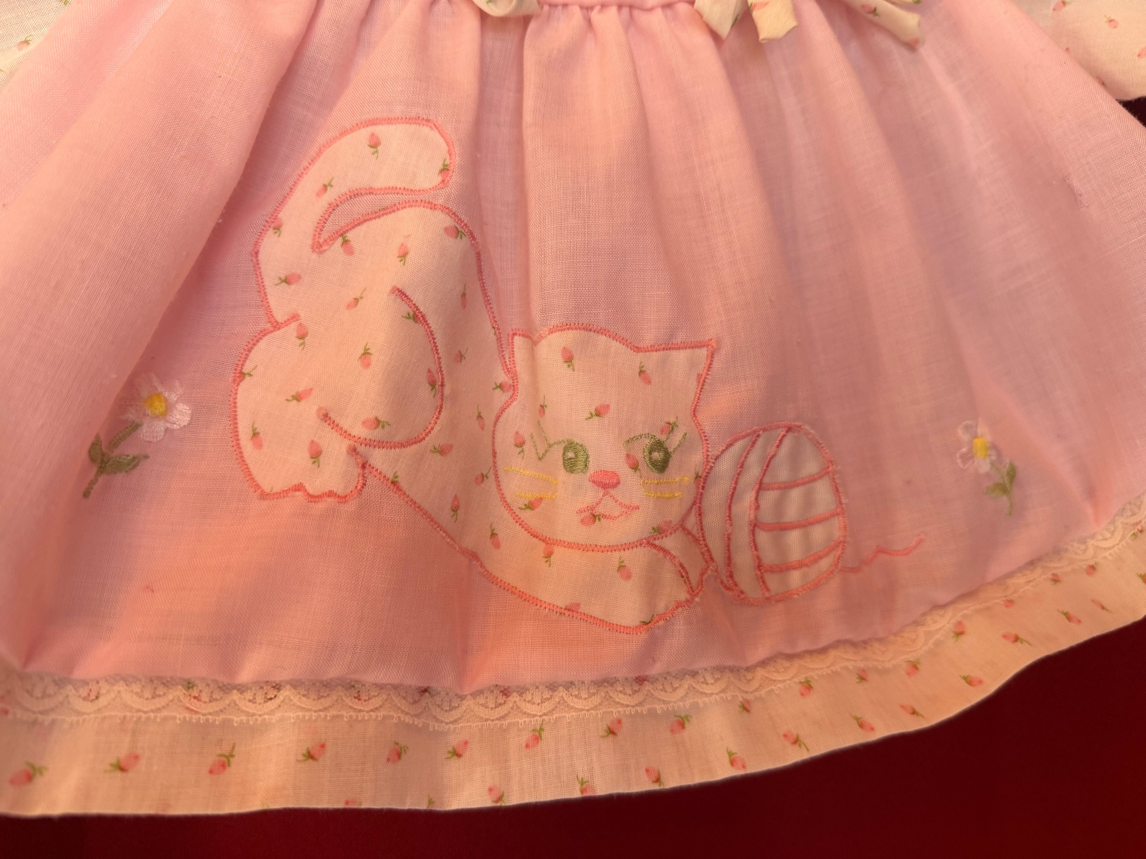 Late 1960s Baby Togs by Haddad Brothers Pink Kitty Baby Dress