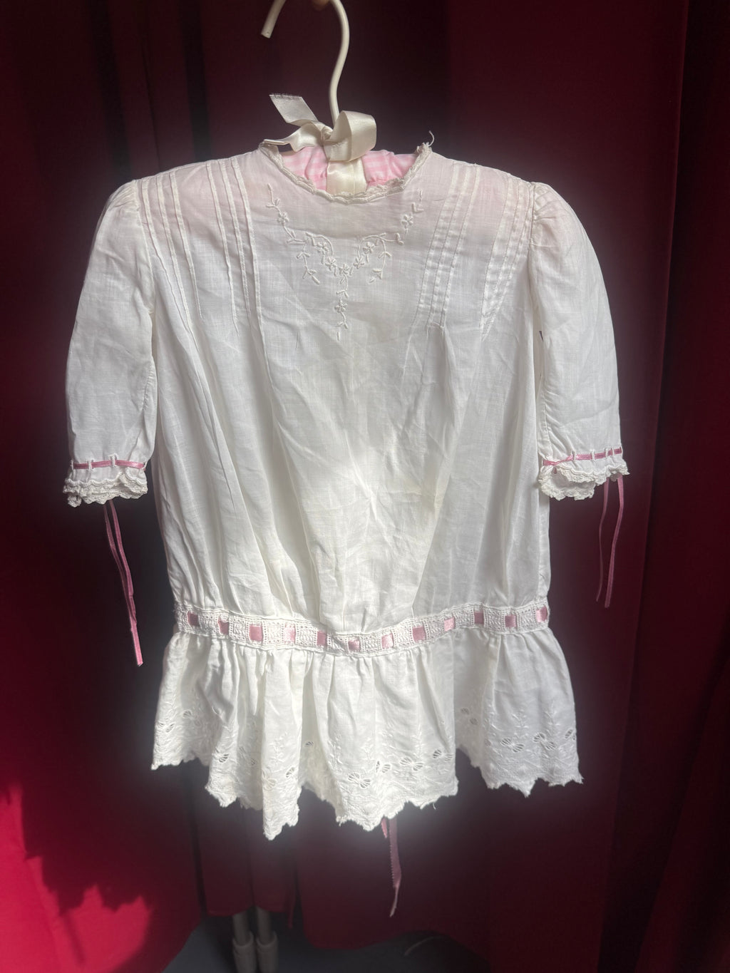 Rare Victorian Pink Ribbon Baby Dress