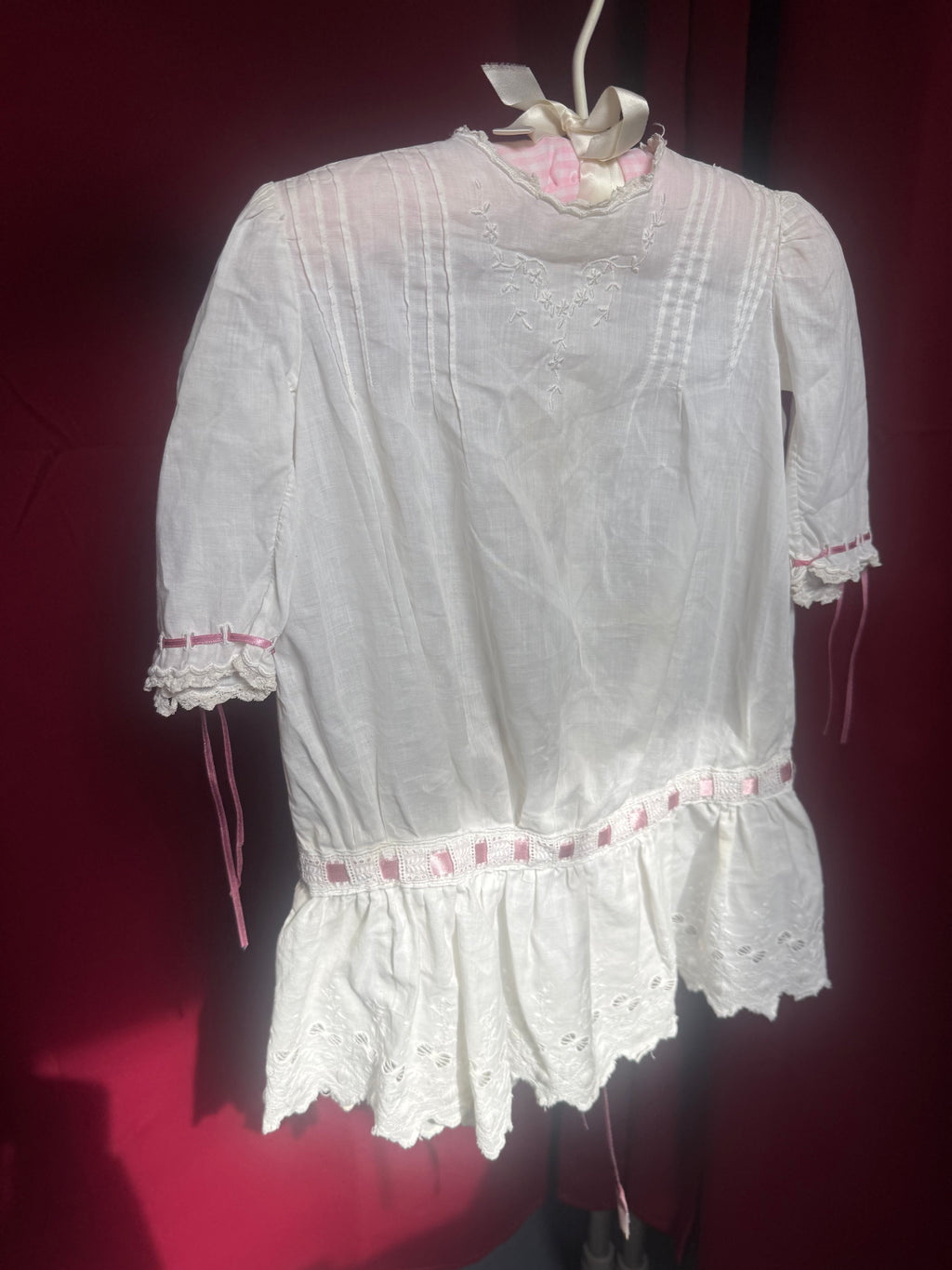 Rare Victorian Pink Ribbon Baby Dress