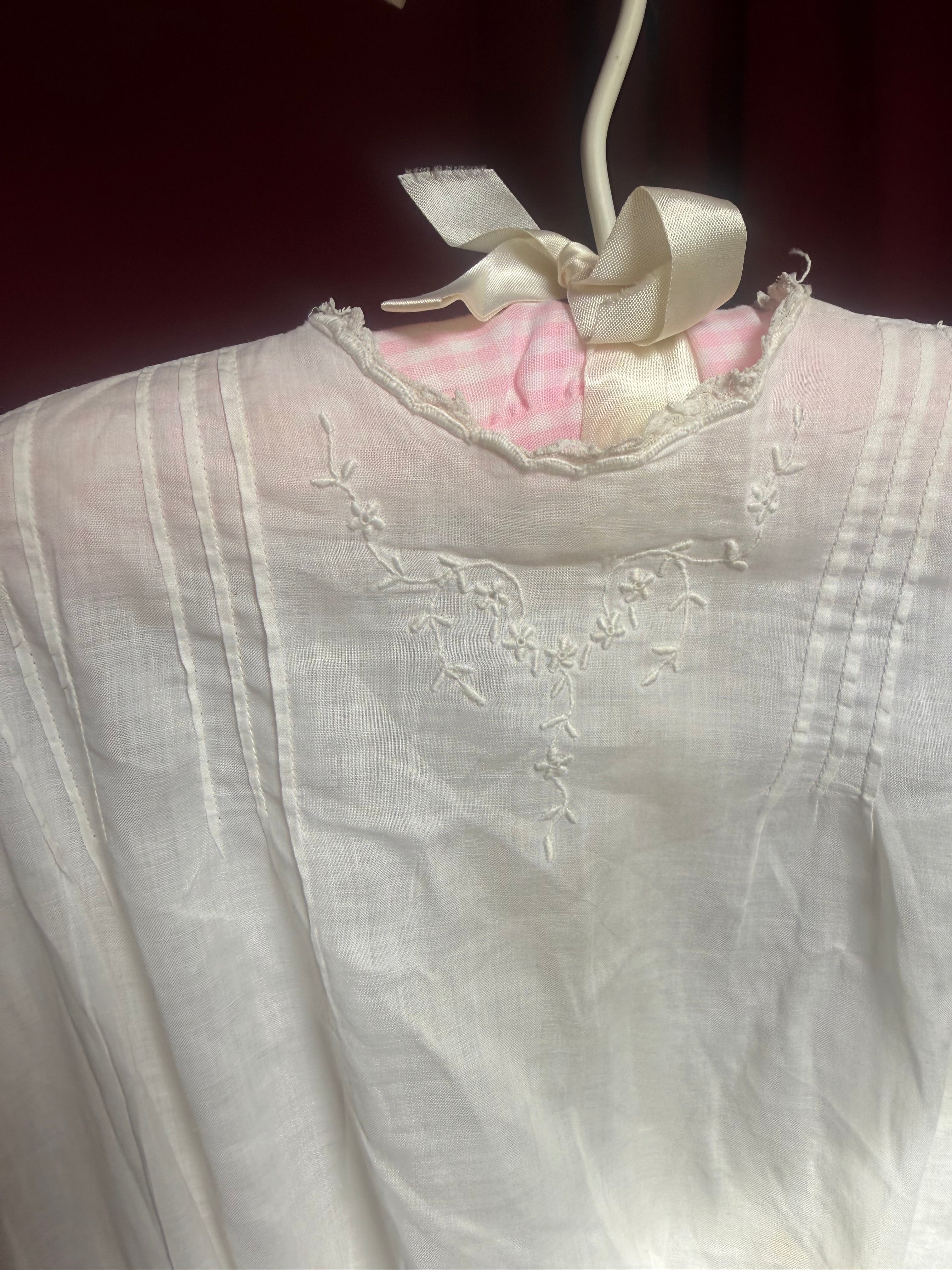 Rare Victorian Pink Ribbon Baby Dress