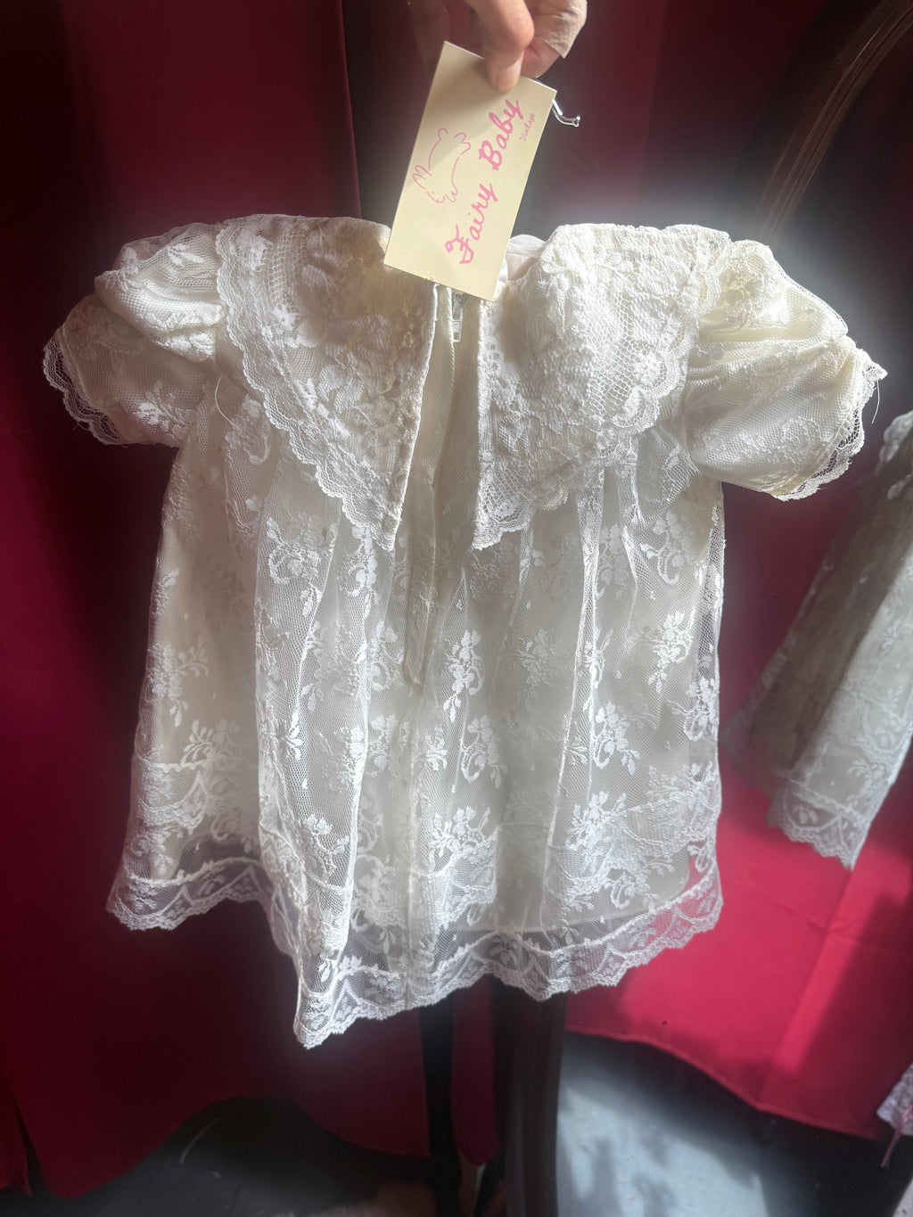 Late 1980s Jessica McClintock Rose Garden Lace Baby Dress