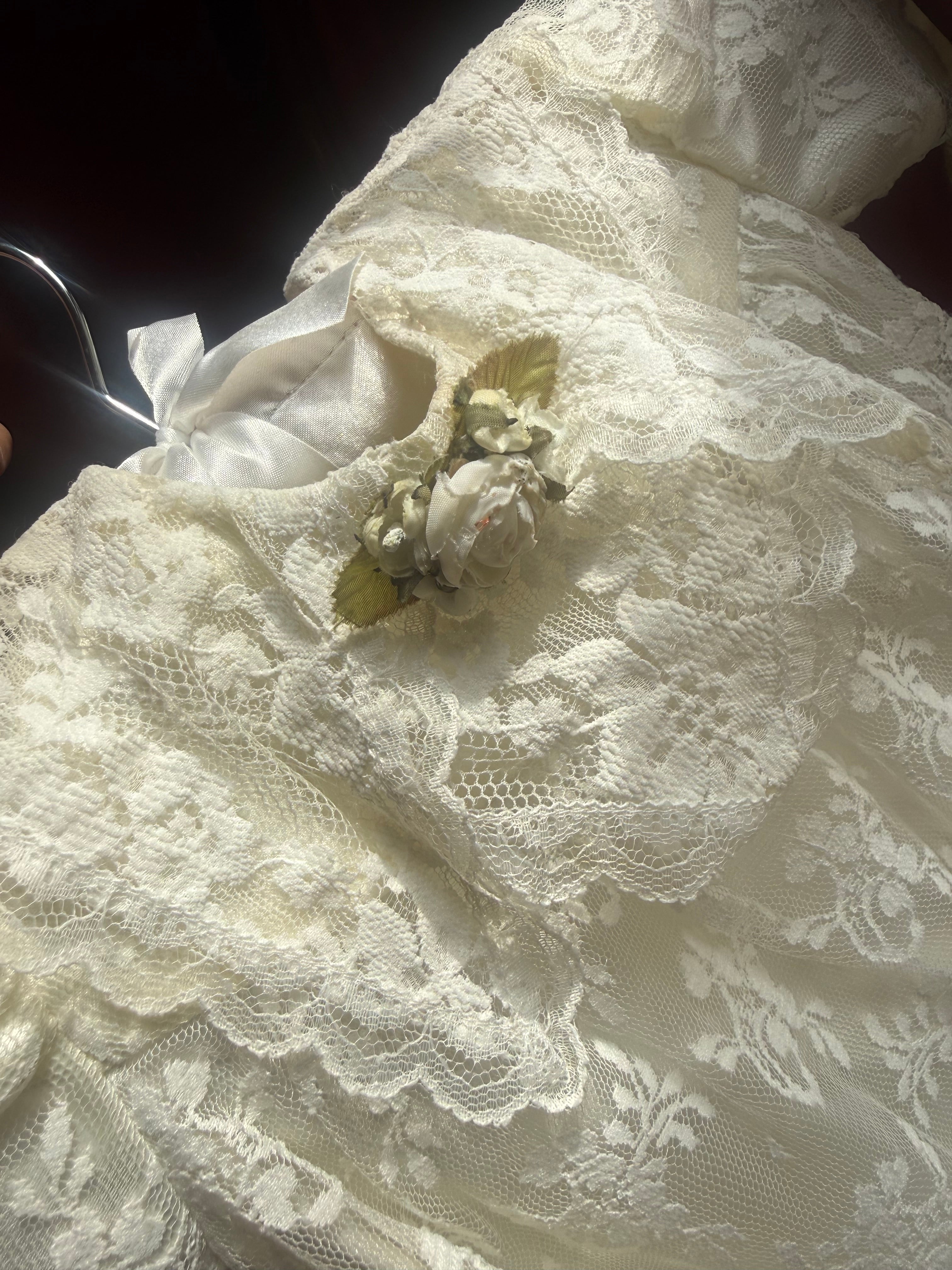 Late 1980s Jessica McClintock Rose Garden Lace Baby Dress
