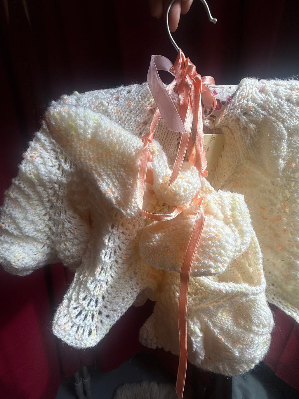 Peaches & Cream Hand Knit Baby Set