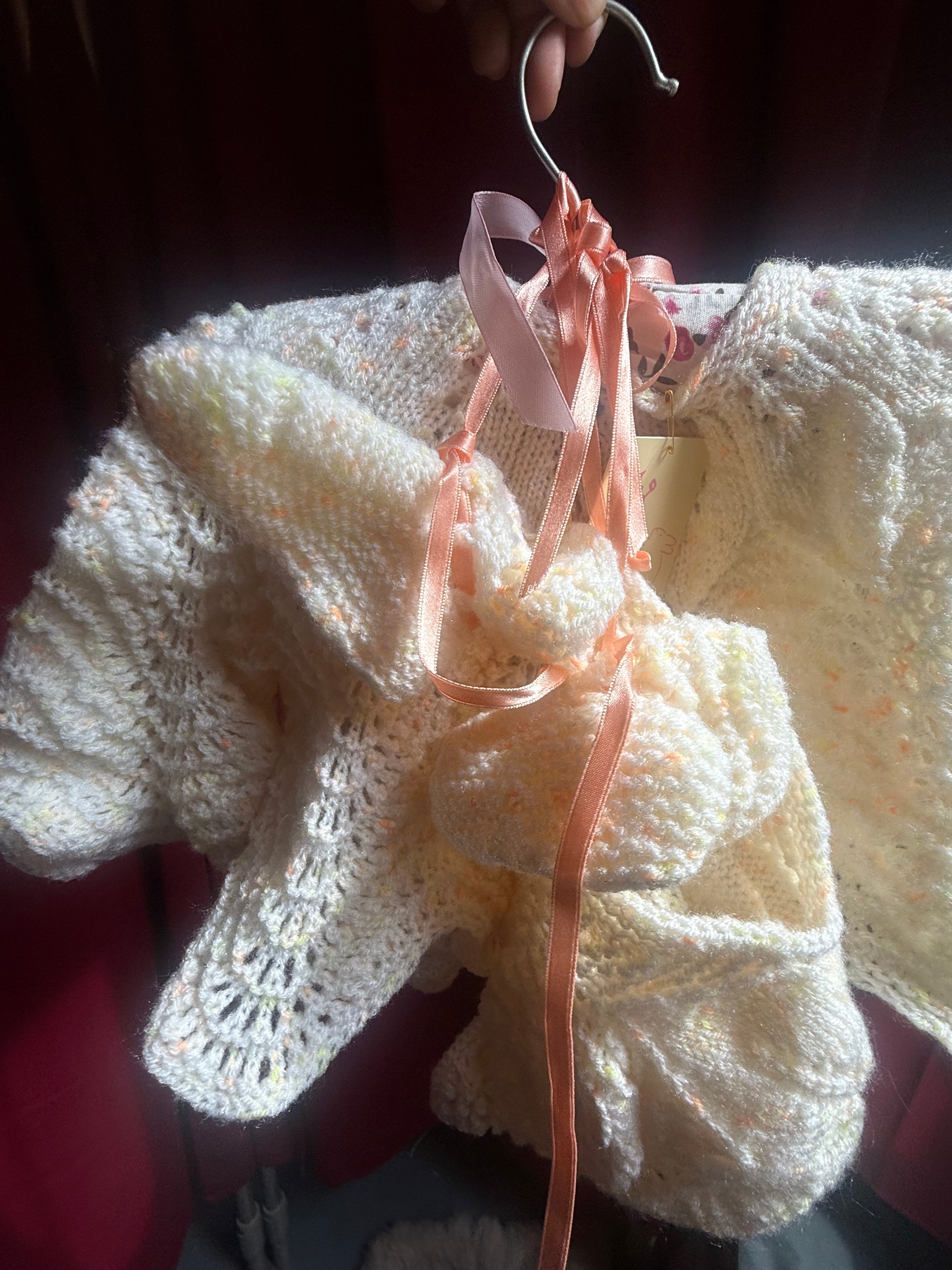Peaches & Cream Hand Knit Baby Set