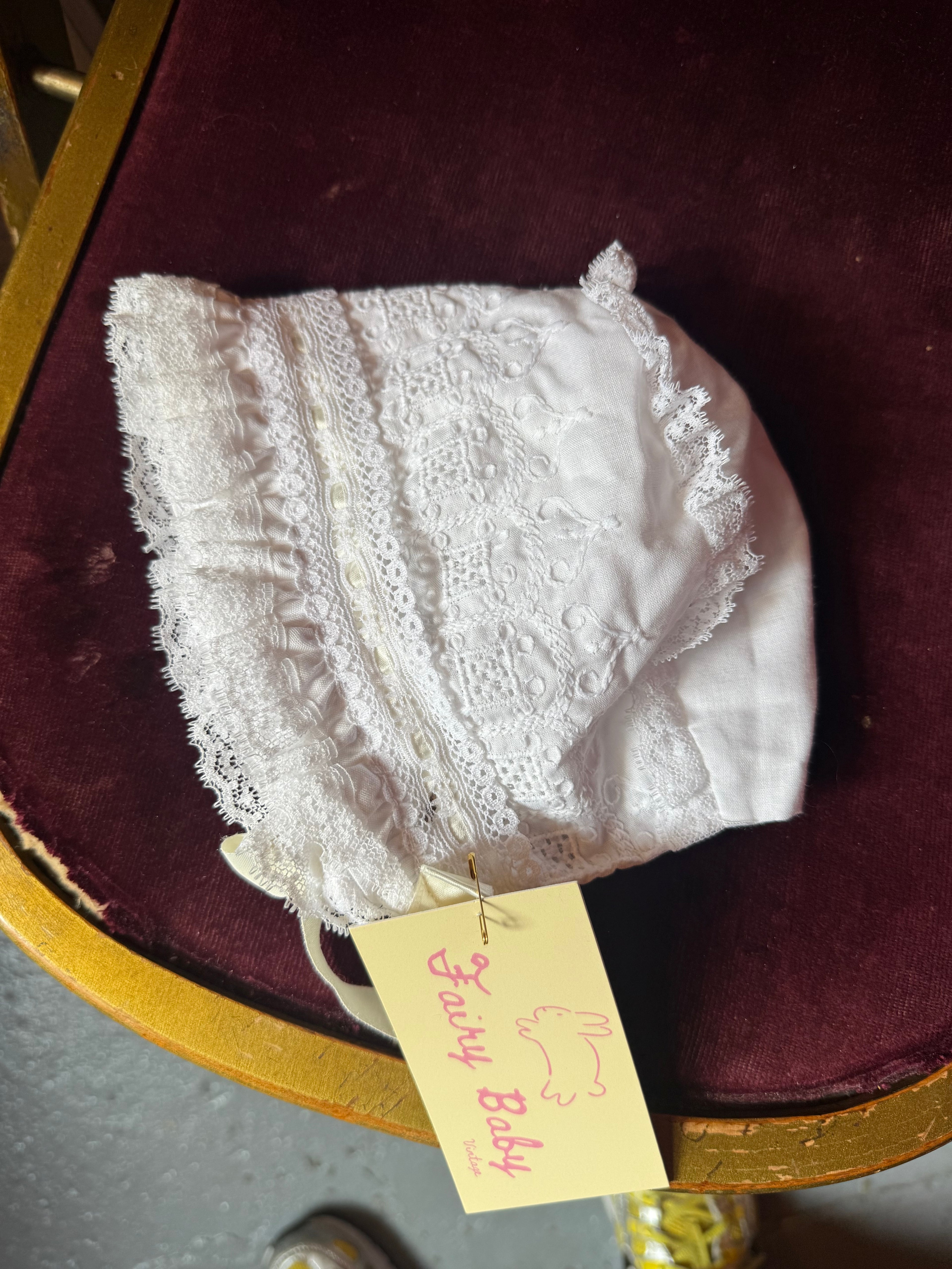 Victorian Angel's Lace Baby Bonnet