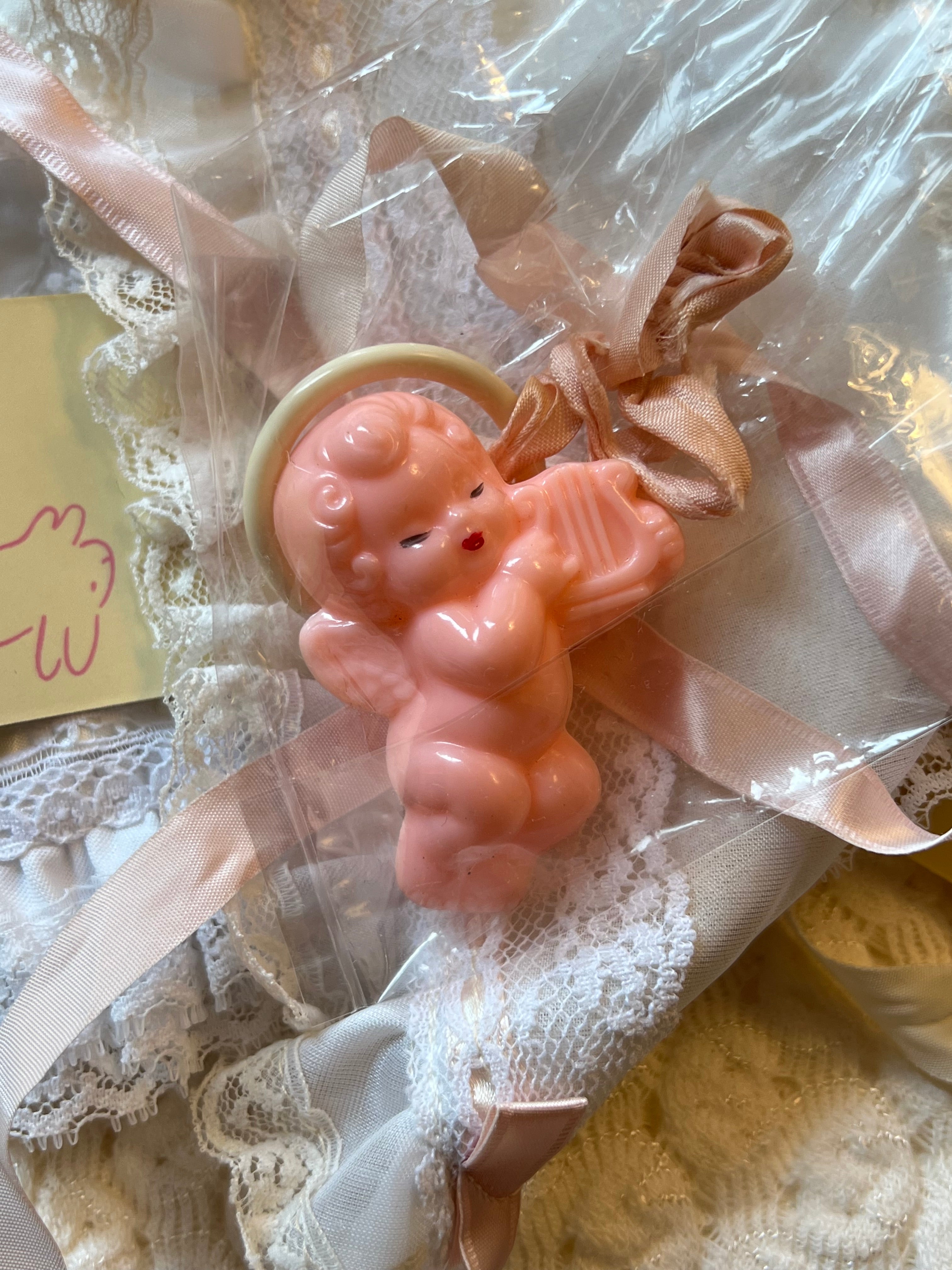 1940s Pink Celluloid Angel Baby Rattle