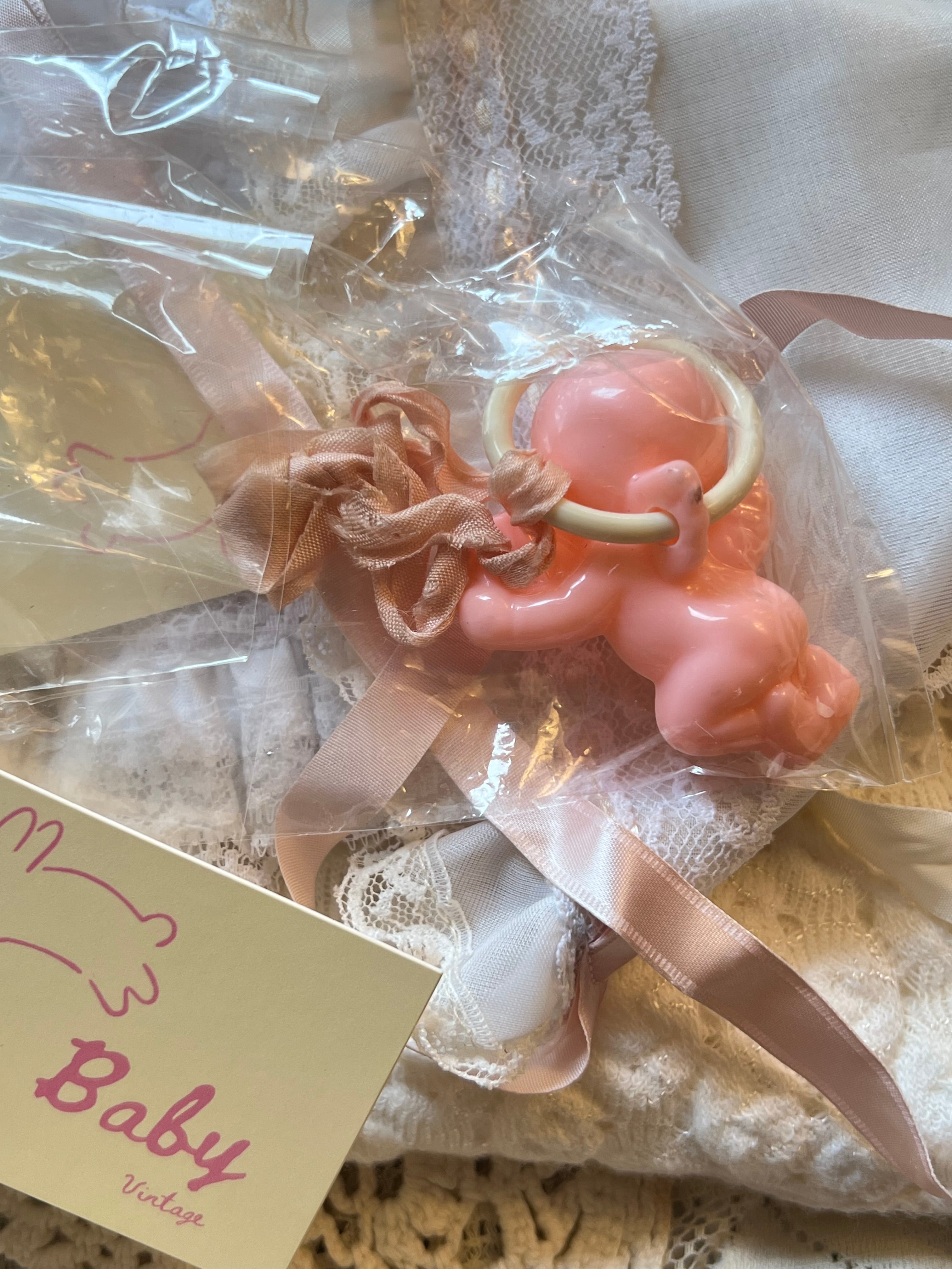 1940s Pink Celluloid Angel Baby Rattle