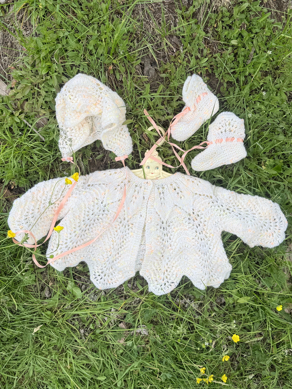 Peaches & Cream Hand Knit Baby Set
