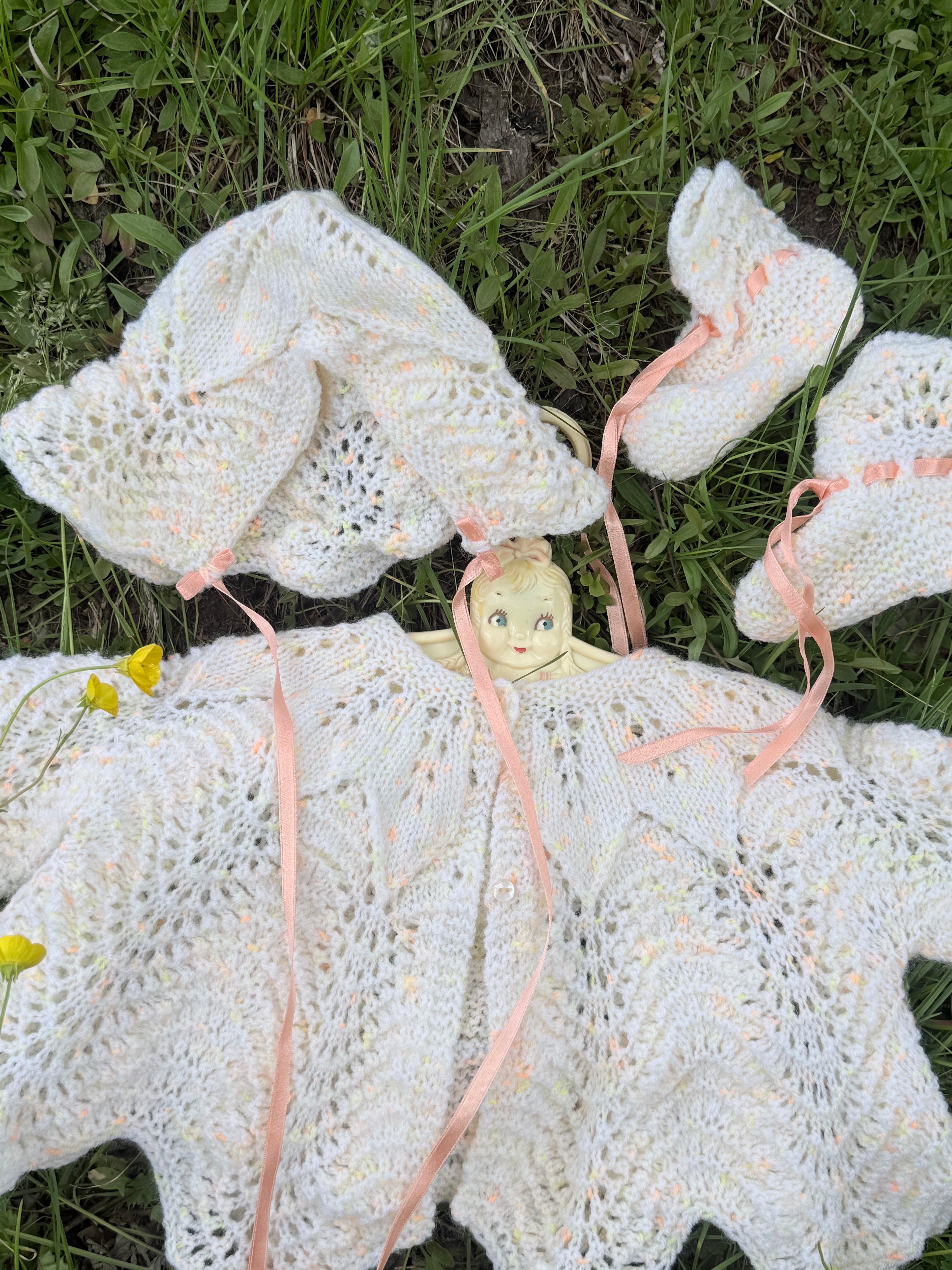 Peaches & Cream Hand Knit Baby Set