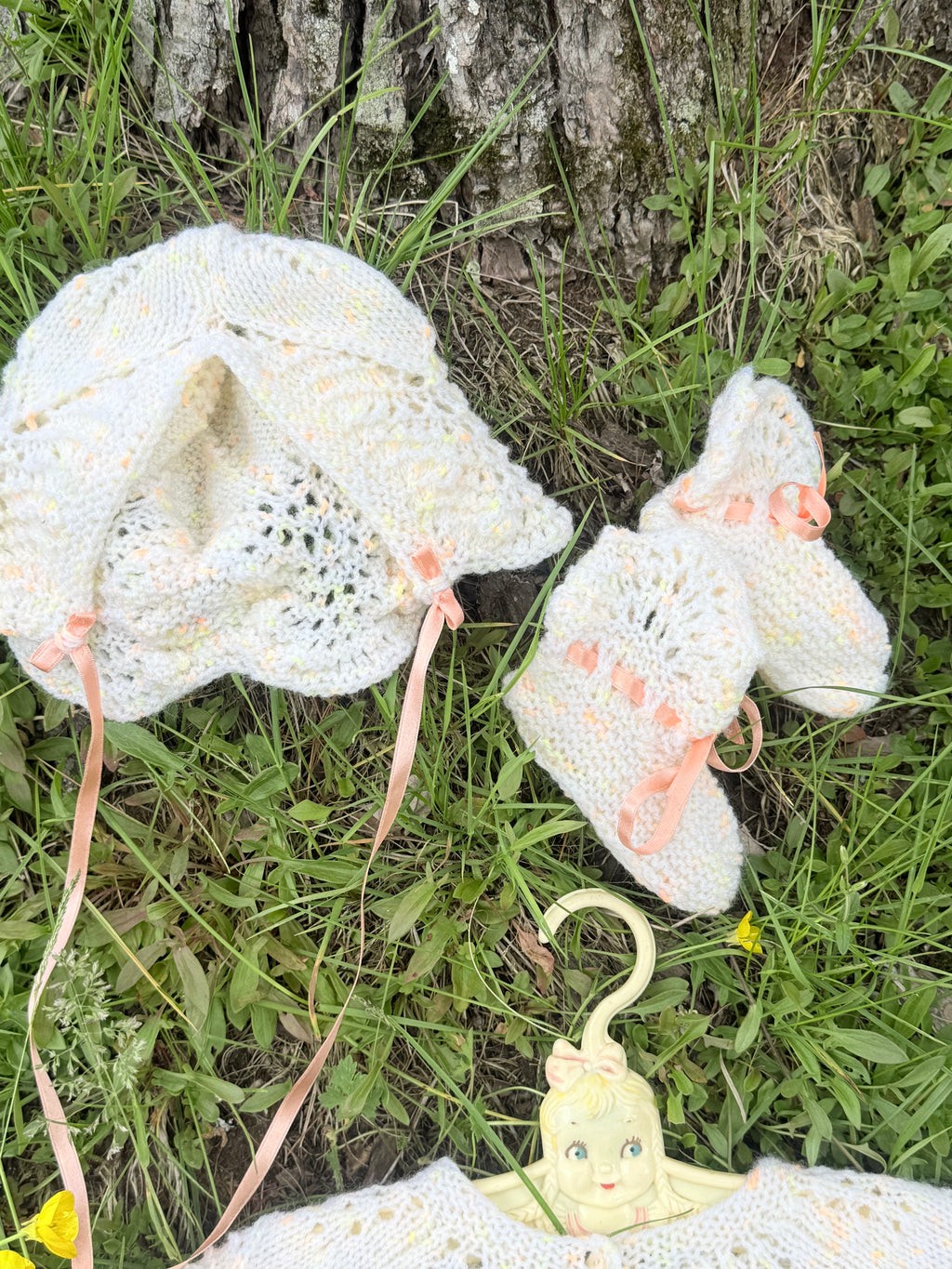 Peaches & Cream Hand Knit Baby Set