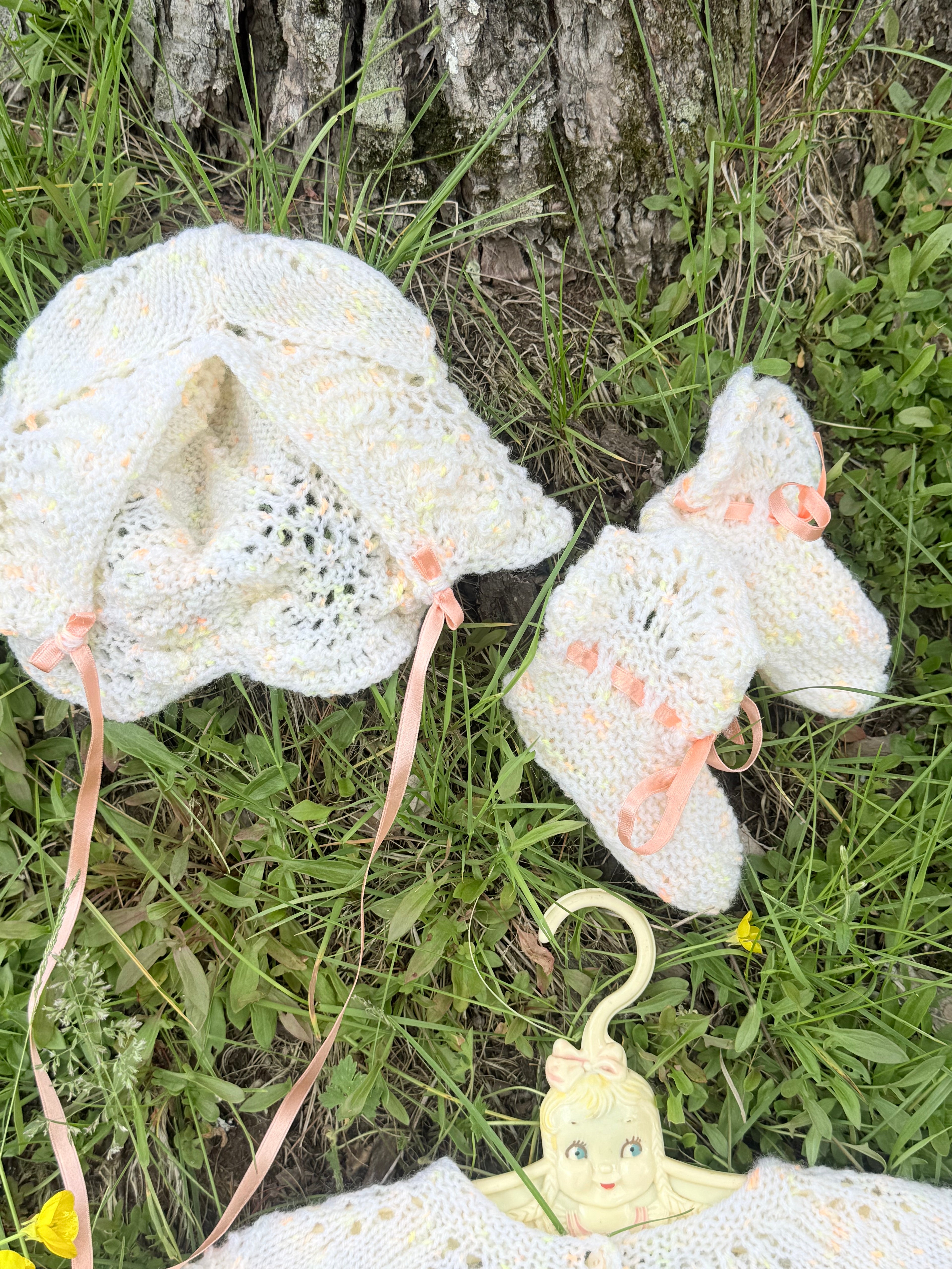 Peaches & Cream Hand Knit Baby Set